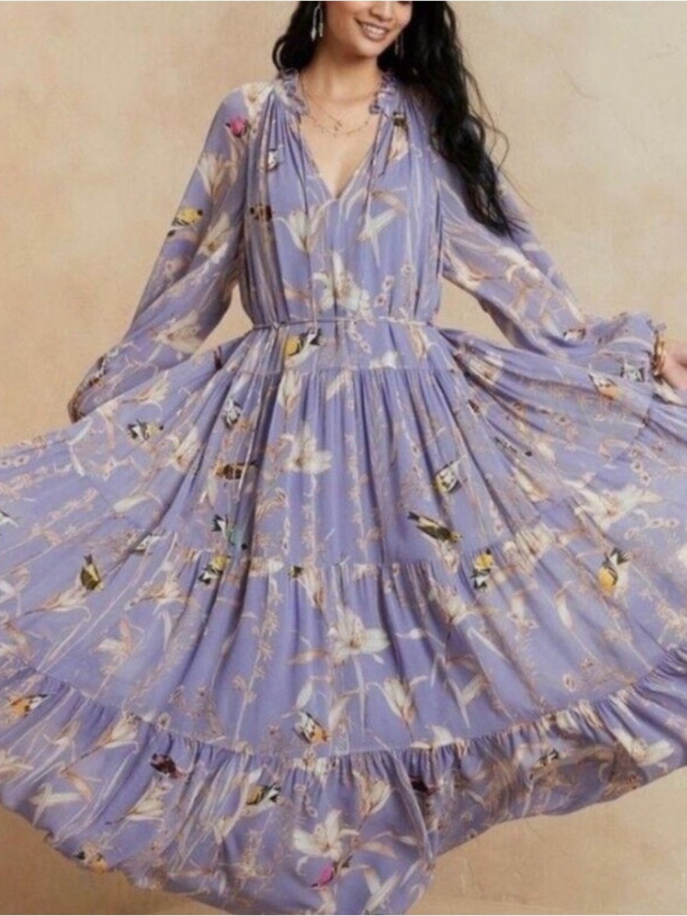 Banana Republic Tiered Maxi Dress Purple Floral Print Size Small NWD
